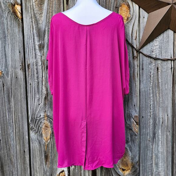 Pink Sequin Blouse Lane Bryant Plus Size 22/24 Dolman Sleeve Hi Low Georgette - Picture 3 of 8